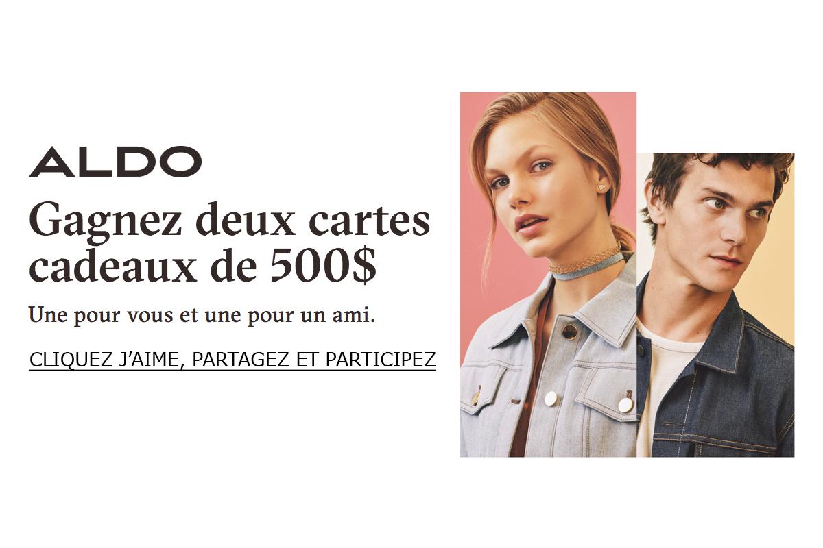 Concours: Gagnez 2 cartes-cadeaux de 500$ chez Aldo!  Une pour vous et une pour un(e) ami(e)!