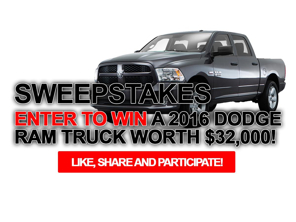 Sweepstakes : Enter to Win a 2016 Dodge Ram truck worth $32,000!